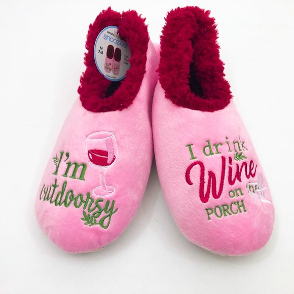 Snoozies Women's I'm Outdoorsy I Drink on Porch Slippers Non-Skid Medium 7/8 - Picture 1 of 6